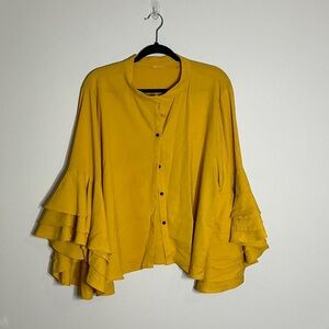 Elegant Yellow Ruffle Sleeve Women's Top